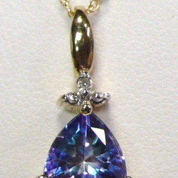 Trillion Cut Tanzanite Gold Pendant with Chain