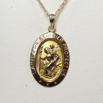 Saint Christopher Religious Pendant with Gold Chain