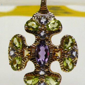 Baroque Inspired Cross with Amethyst and Peridot in Gold