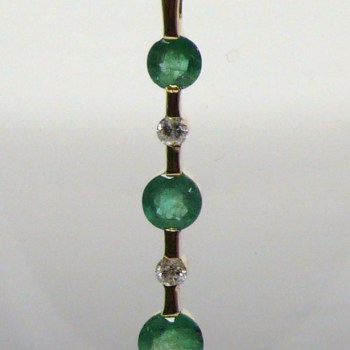 3 Emerald Straight Drop Gold Pendant with Diamonds