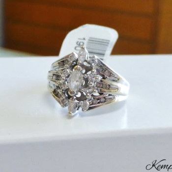 Ladies Marquise Cut Diamond Three Stone Cluster Ring in 14K White Gold