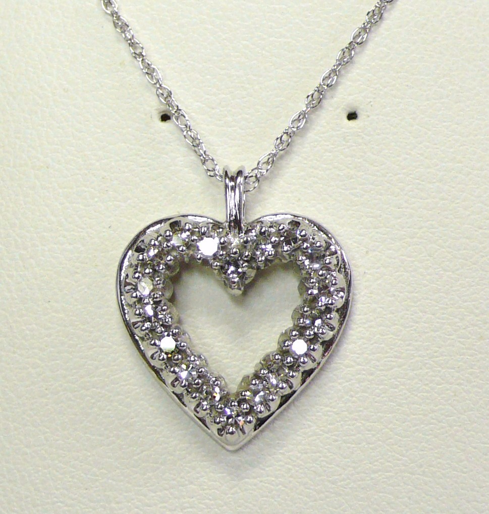 Diamond Open Heart White Gold Pendant and White Gold Chain | Pawn Stocker