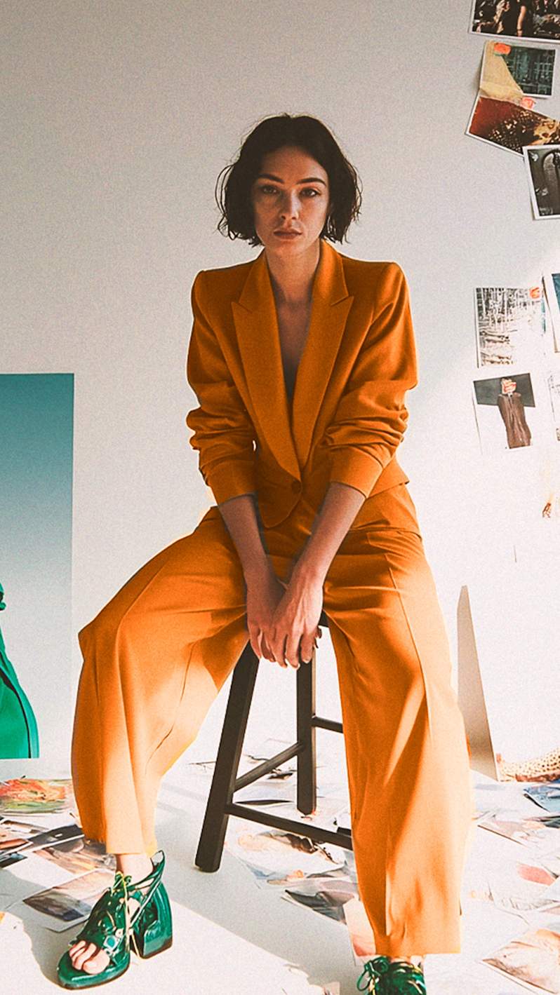 A young enterprenueur sitting on a chair in her office.