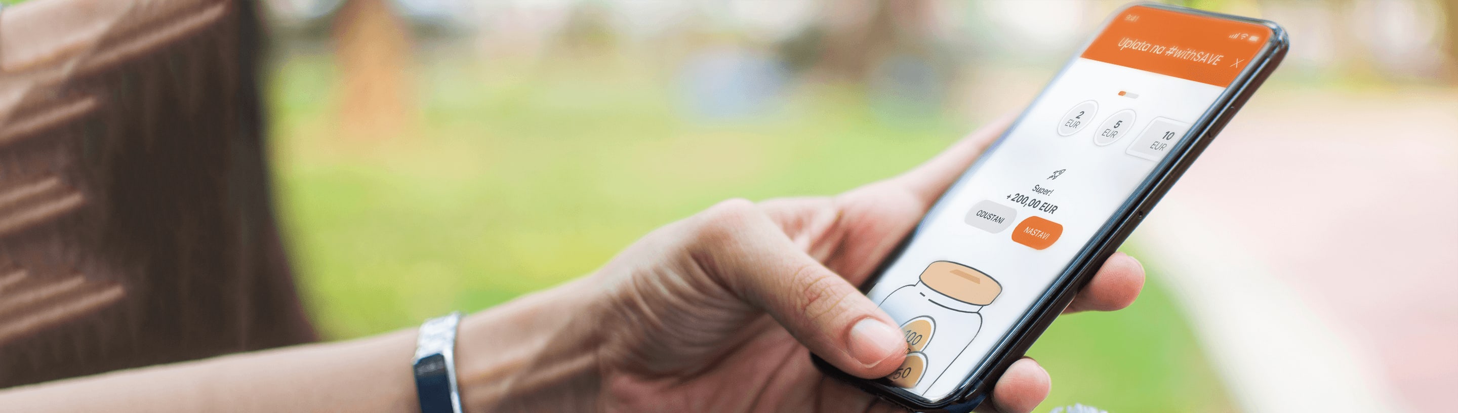 Mobile phone with a deposit screen for #withSAVE savings.