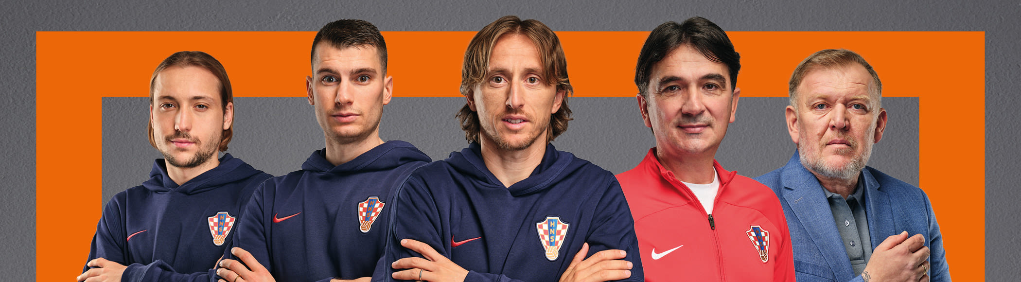 Lovro Majer, Dominik Livaković, Luka Modrić, Zlatko Dalić, Robert Prosinečki frontal shot