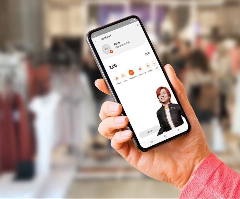 Mobile phone with #withPAY payment screen.