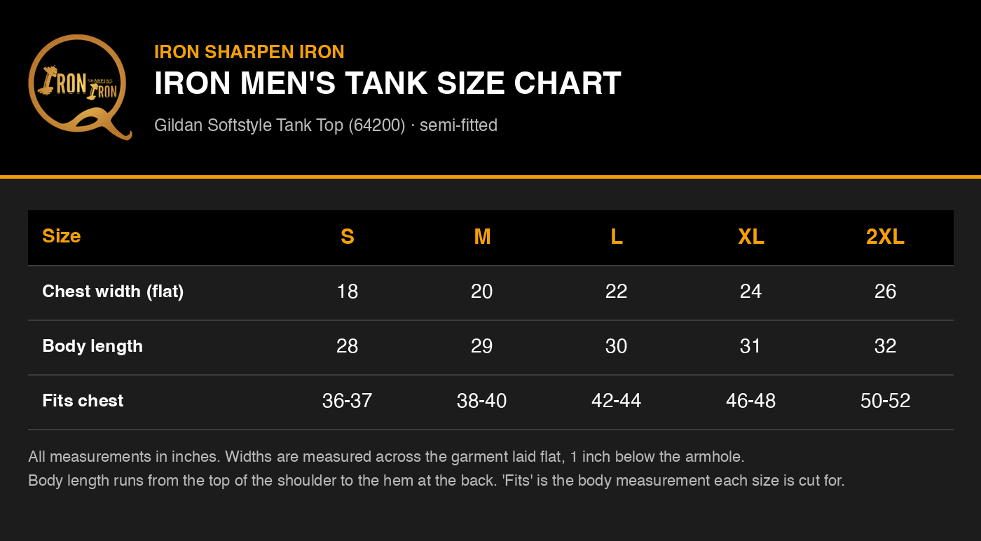 Iron Men's Tank size chart