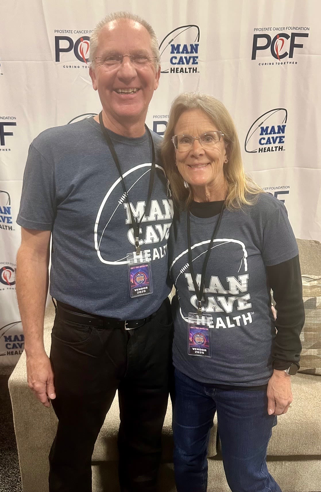Ron Semanick and his wife Nancy smile for the camera at a Man Cave Health and PCF event