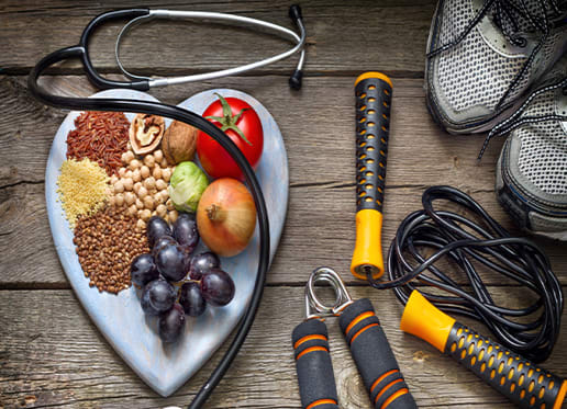 Plate of fruit and workout gear