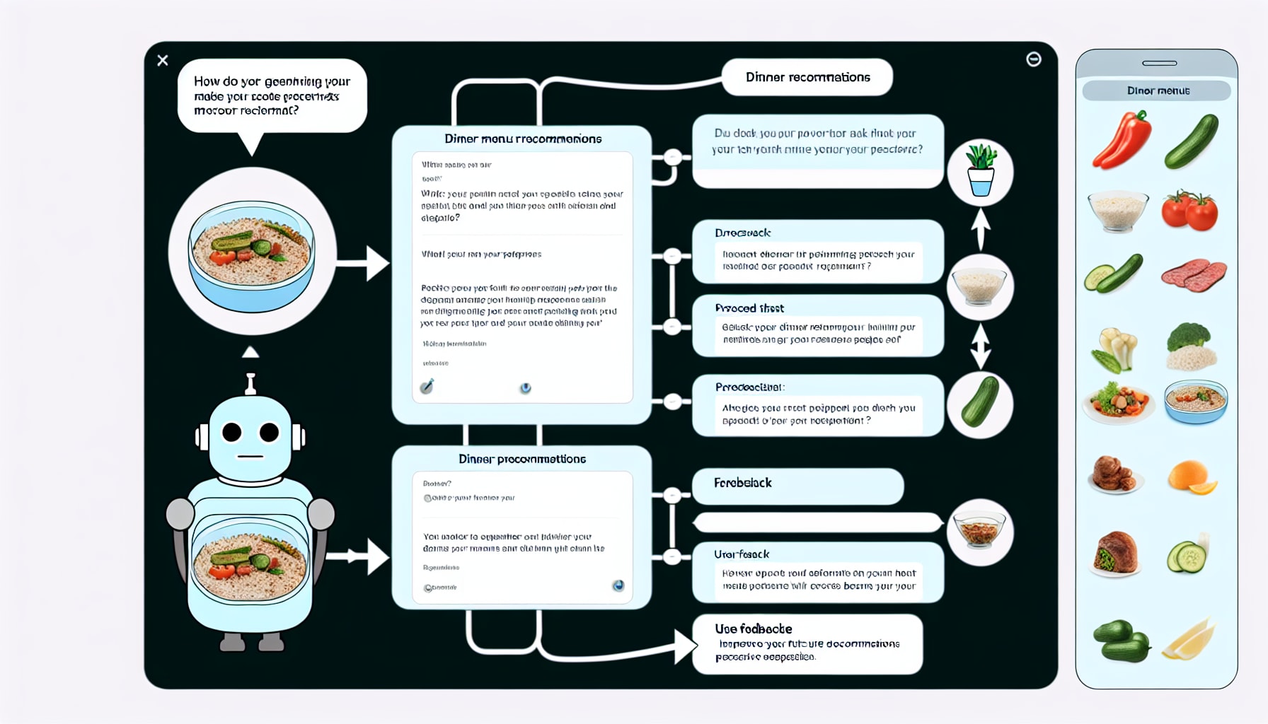 Step-by-step AI chatbot dinner menu recommendation workflow