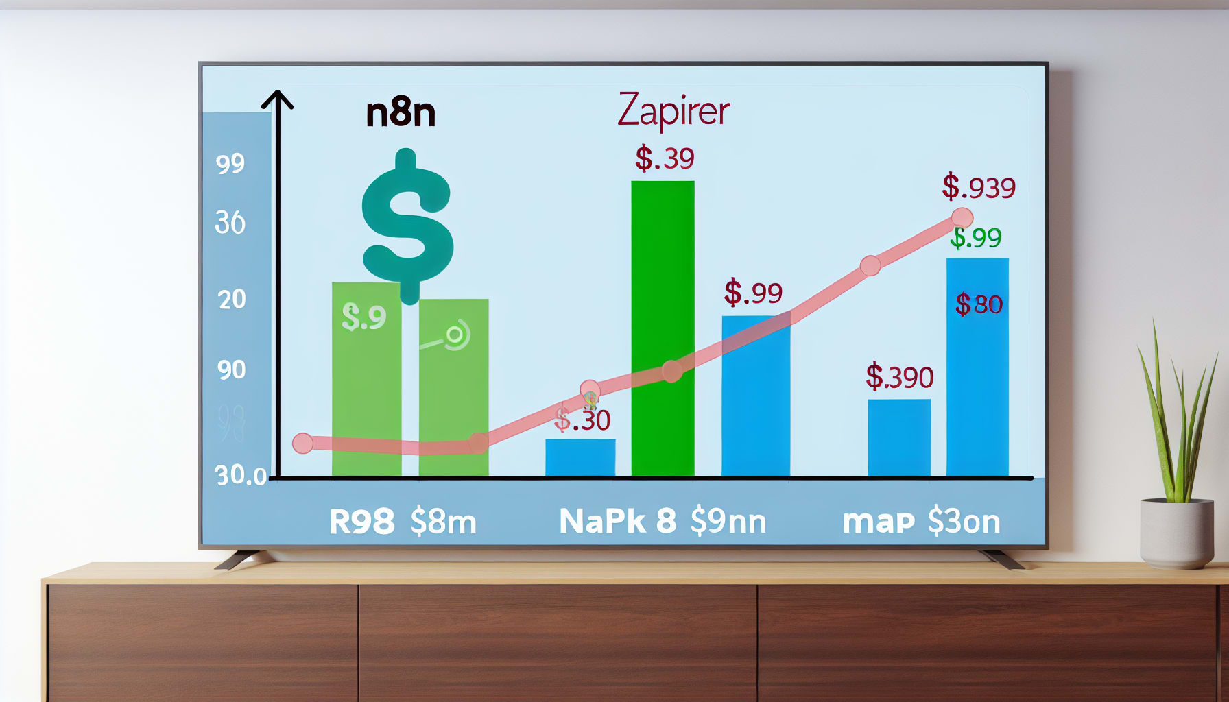 Graph comparing pricing models of n8n, Zapier, and Make