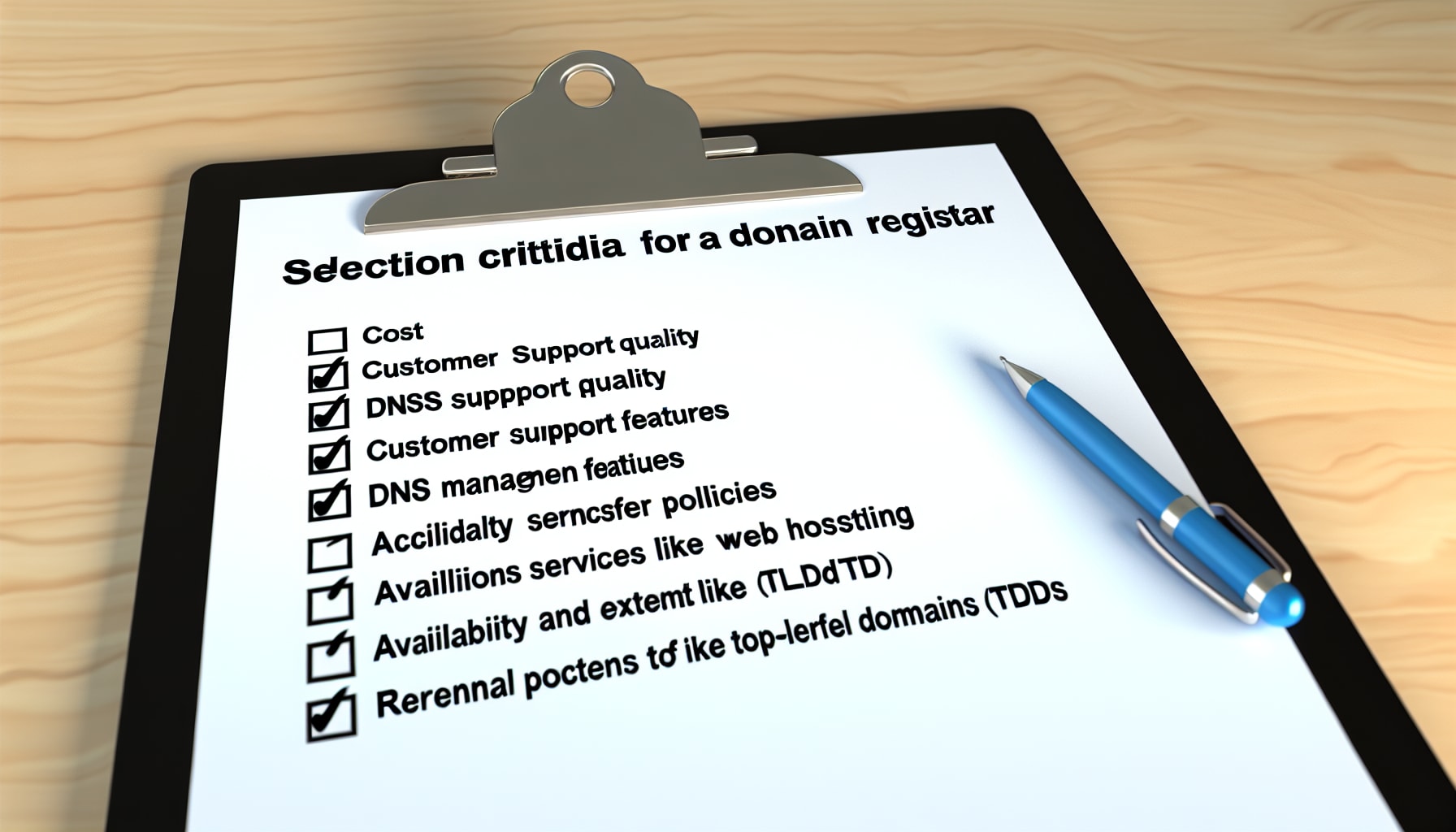 Checklist highlighting domain registrar selection criteria