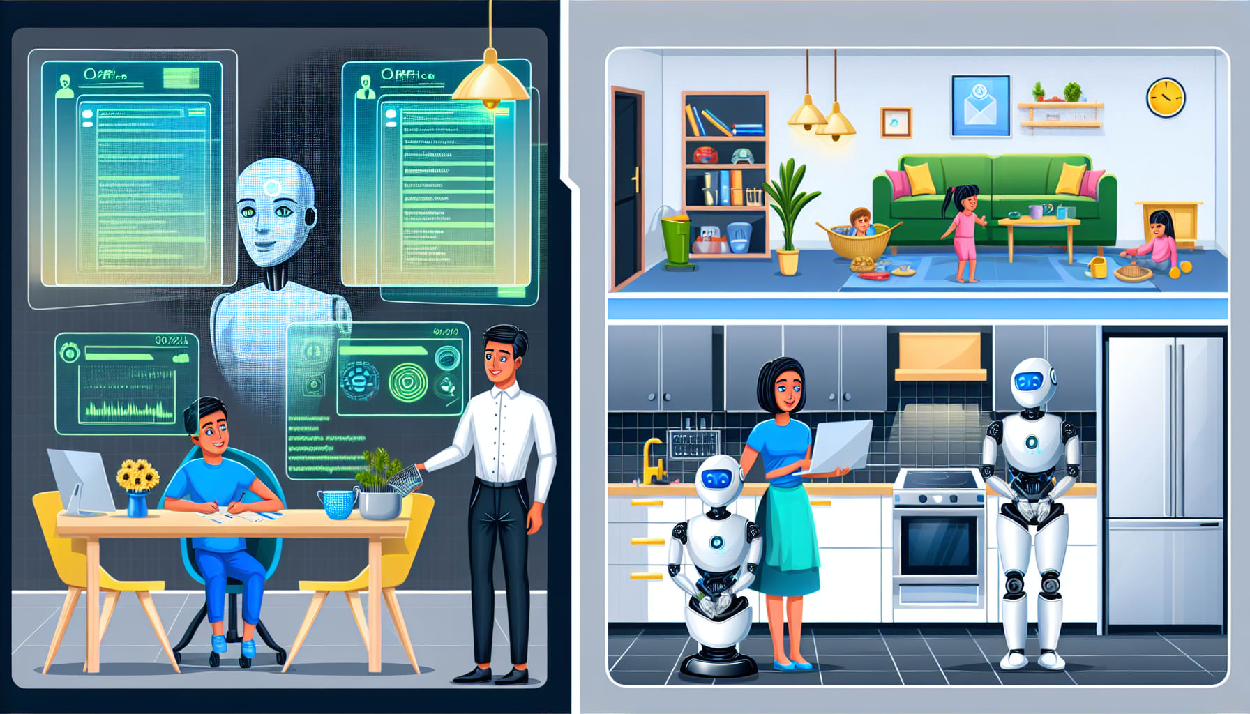 Illustration of AI automating office and home tasks