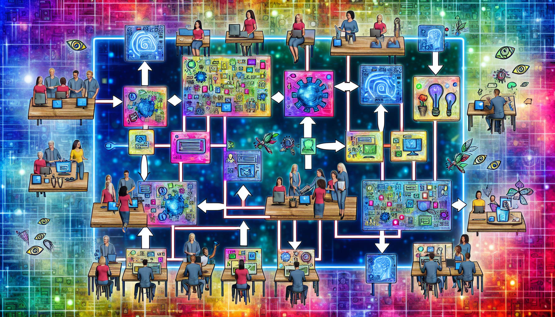 Workflow chart of writers and creatives orchestrating multiple AI tools