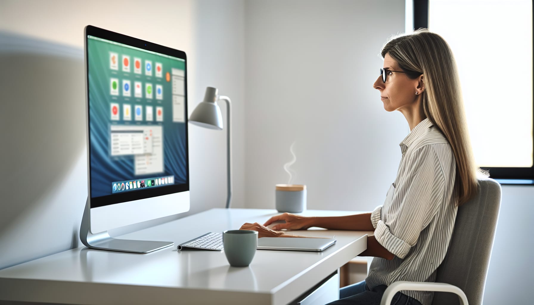 Focused worker using minimal apps with clear workflow on computer.