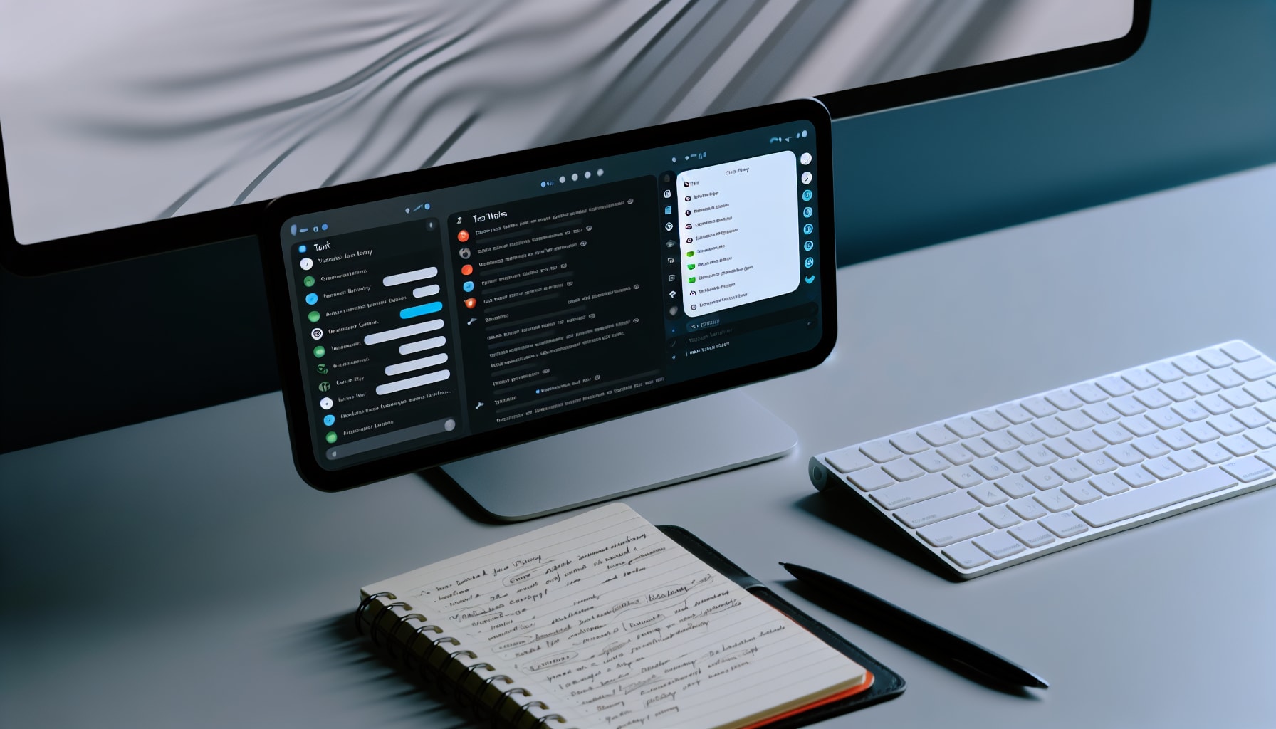 Simple workspace with just two productivity apps open: task manager and note-taking.