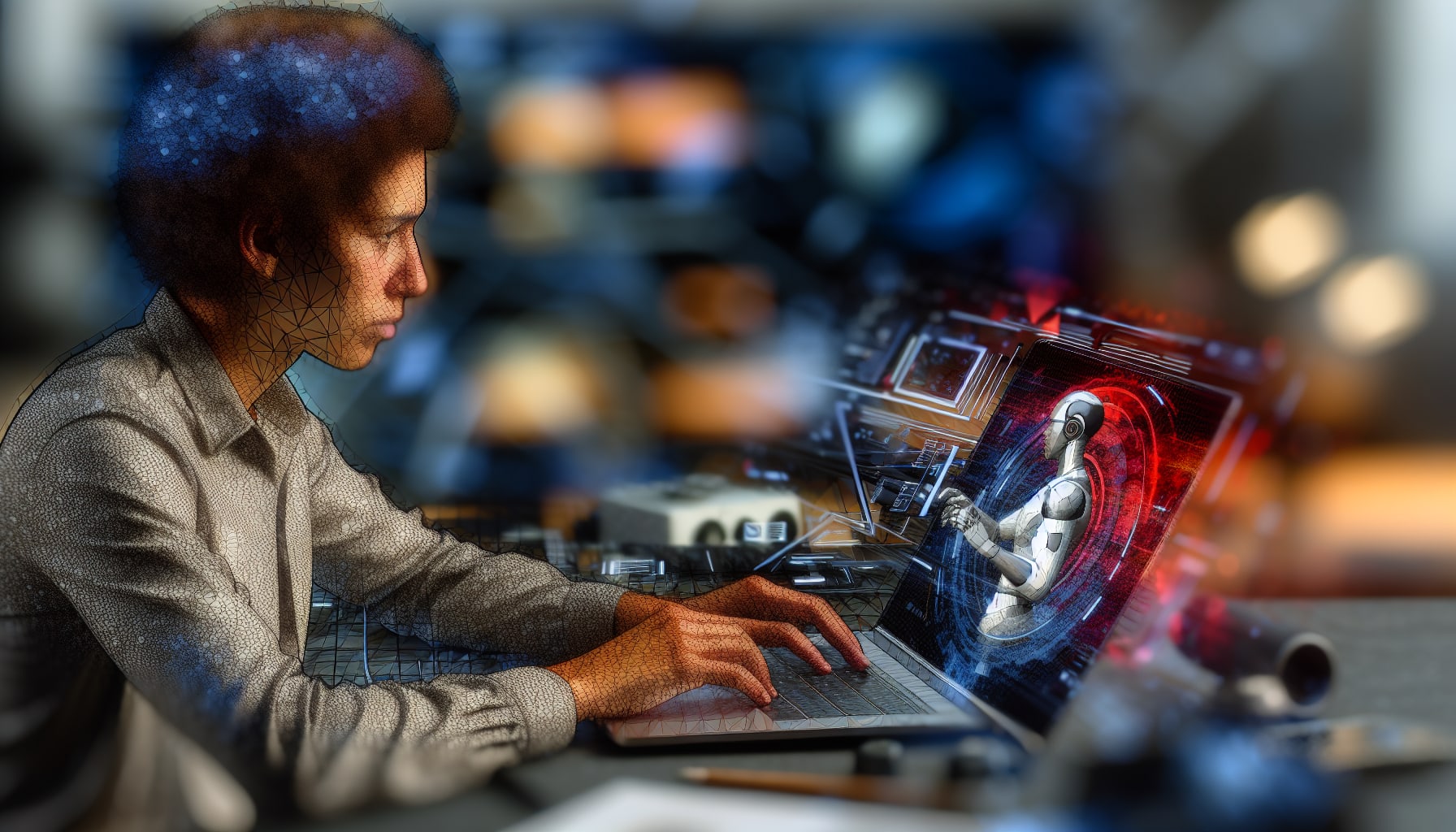 User working on AI video editing software on laptop