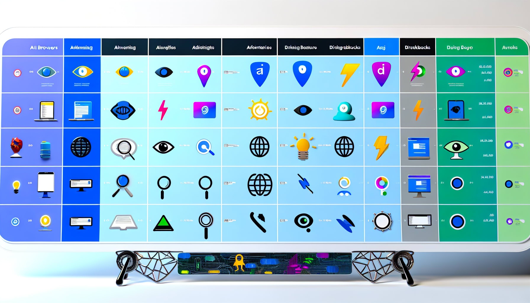 A comparison chart showing logos of different AI browsers, including Perplexity Comet, Google Chrome, and others, indicating a competitive market.