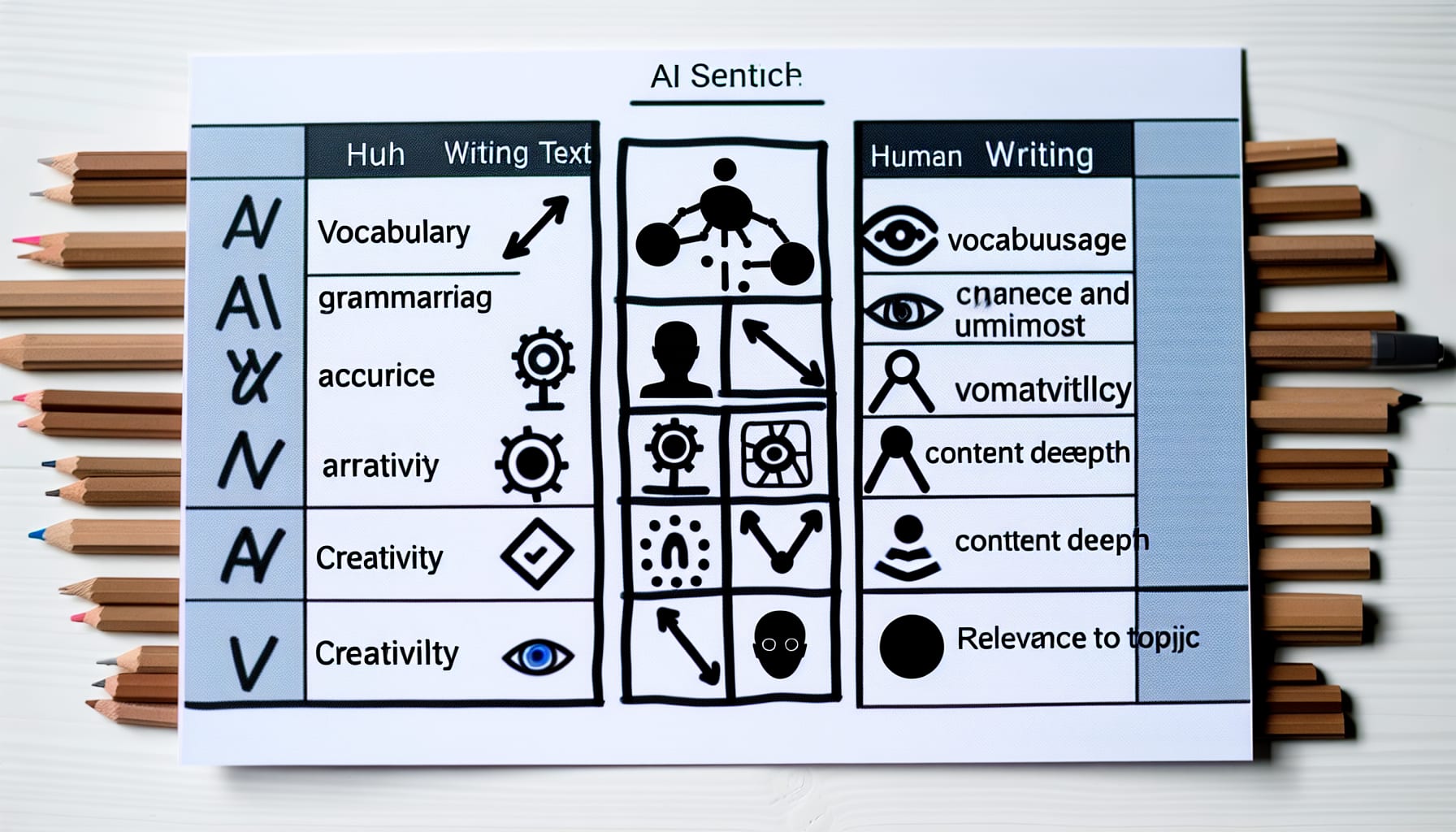 Diagram showing AI-generated text characteristics versus human writing traits