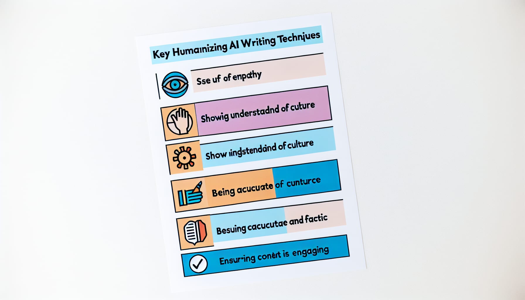 Checklist of key humanizing AI writing techniques