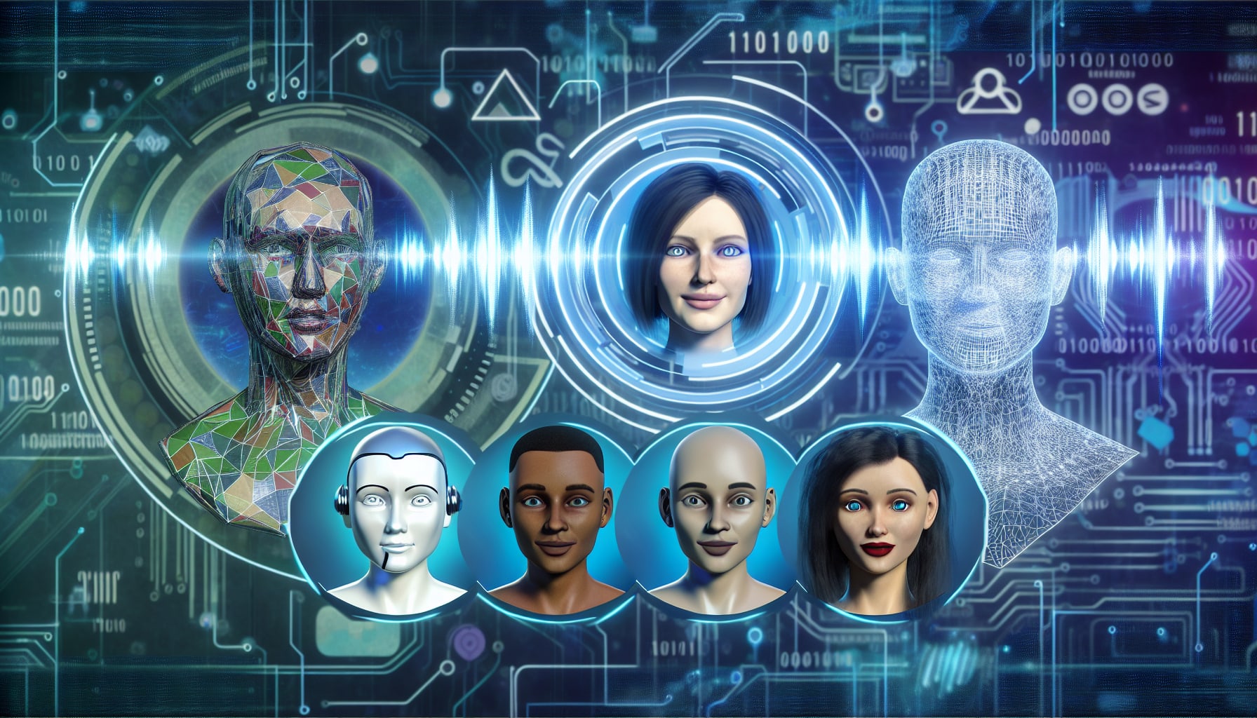 Illustration of AI avatars and voice cloning technology