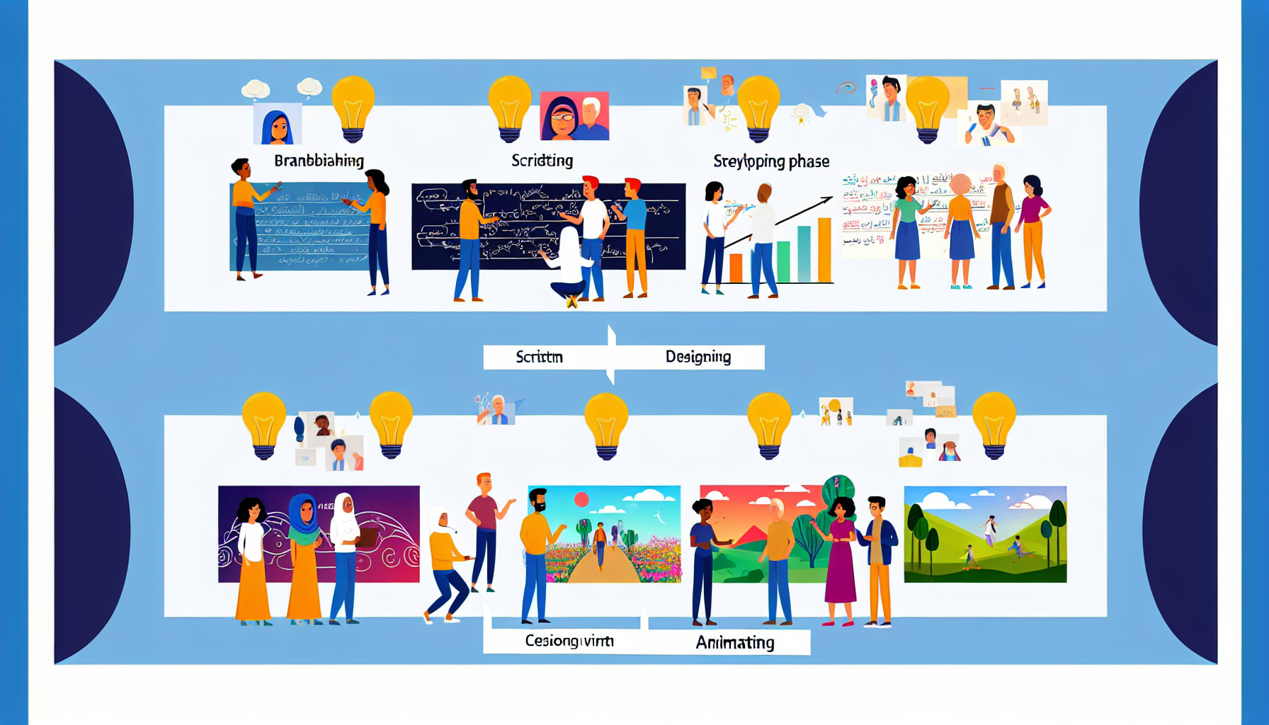 Step-by-step AI video creation process with templates and avatars