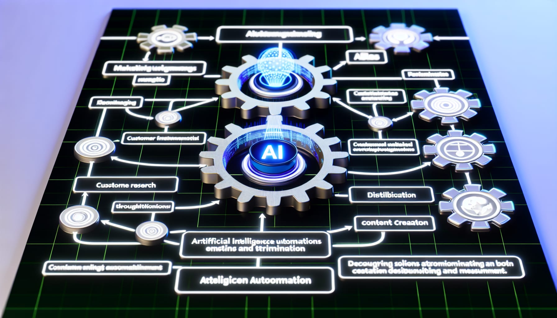 Diagram showing AI automations streamlining marketing workflows