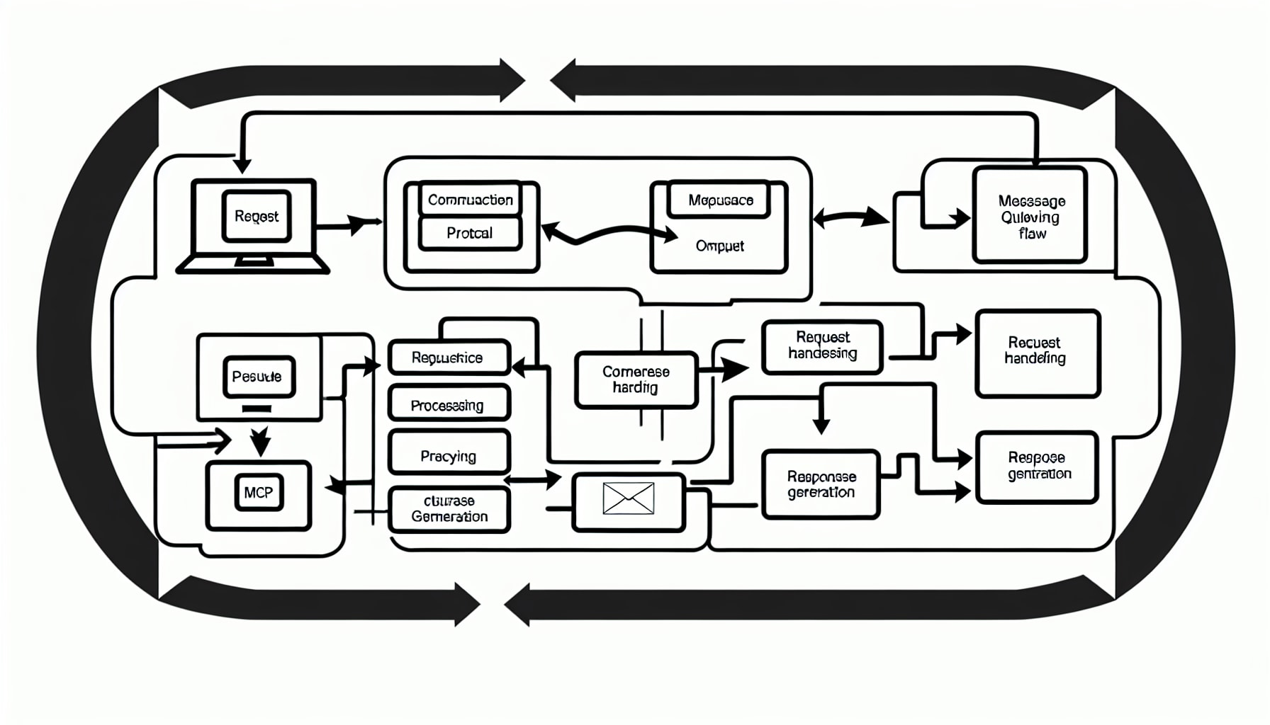Technical architecture diagram of MCP client communication protocols and message flow