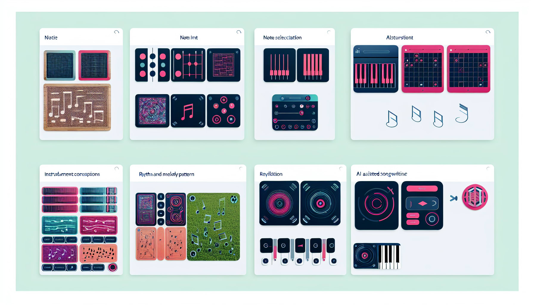User interface snapshots of leading AI music generation platforms.
