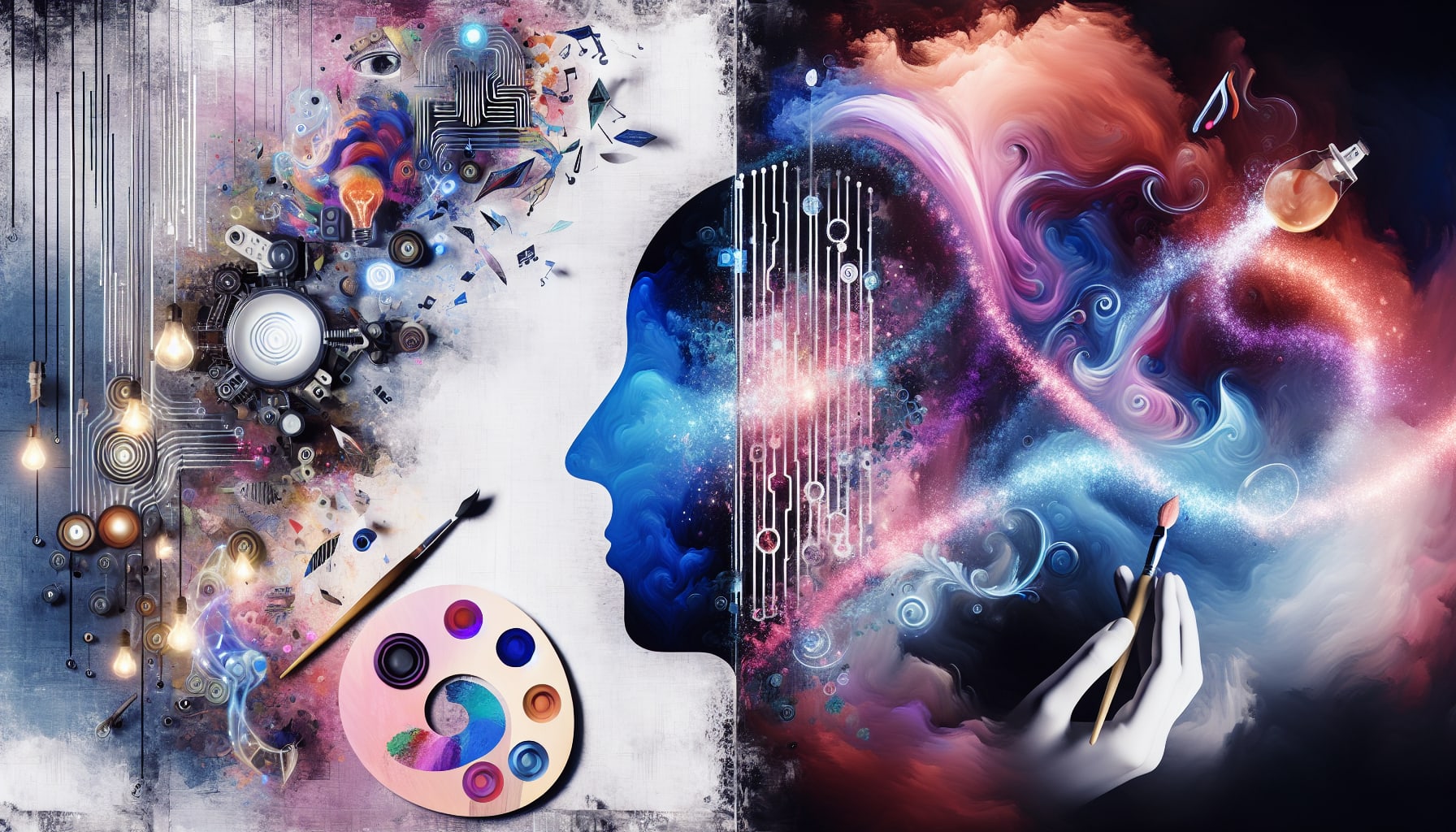 Conceptual image showing AI and human creativity in harmony.