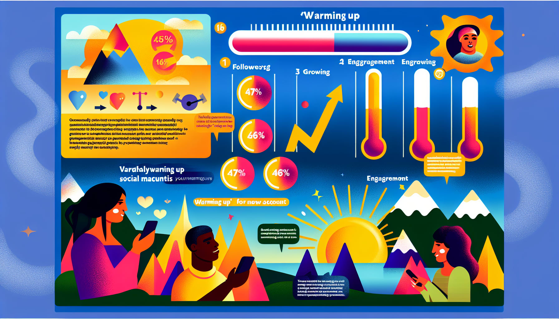 Illustration showing benefits of warming up social media accounts