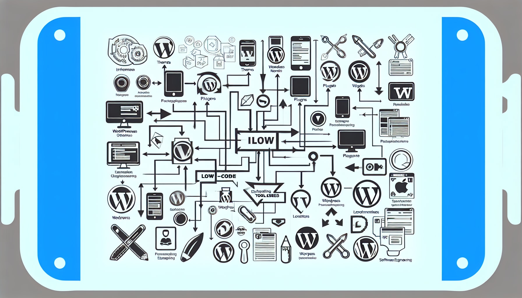 Diagram showing WordPress low-code tools and their integration.