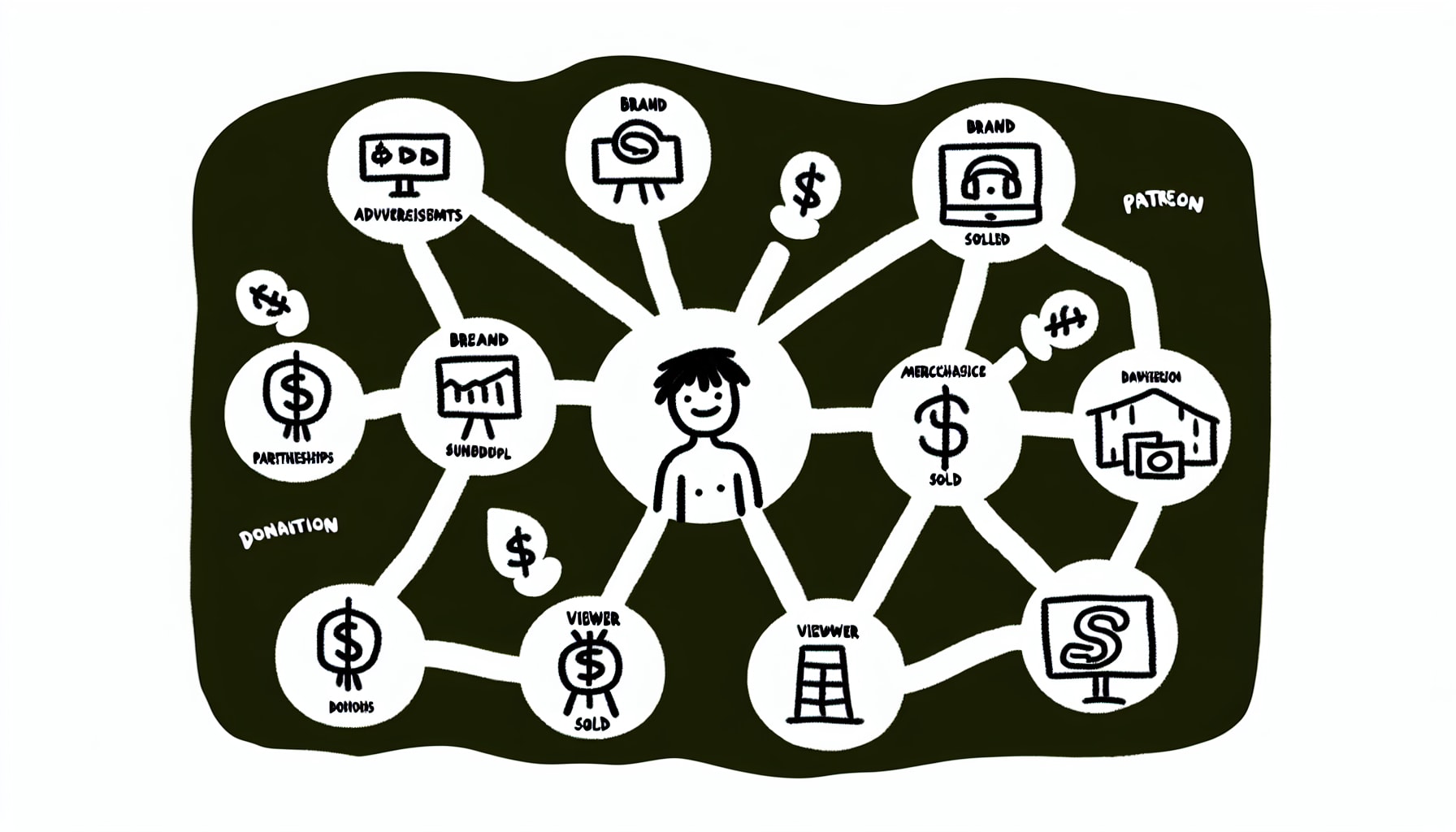 Illustration showing various monetization streams for creators
