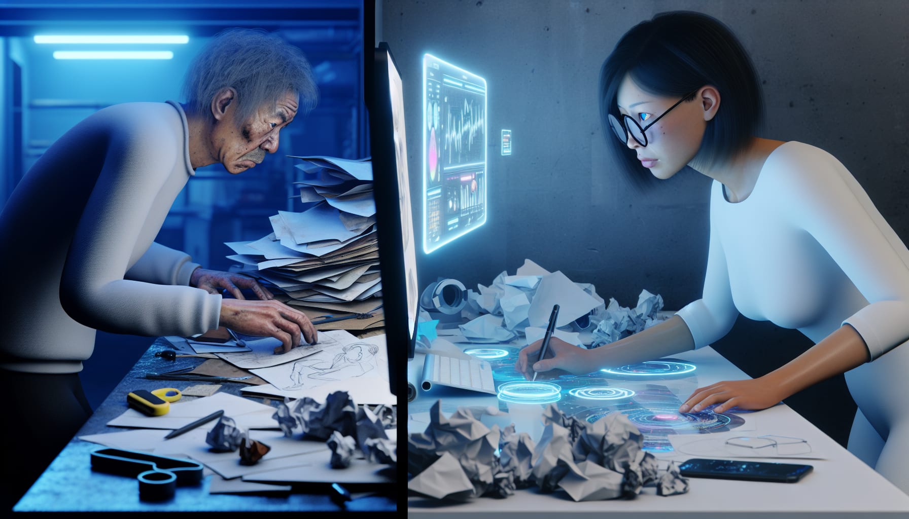 Comparison of traditional vs AI-driven content creation efficiency