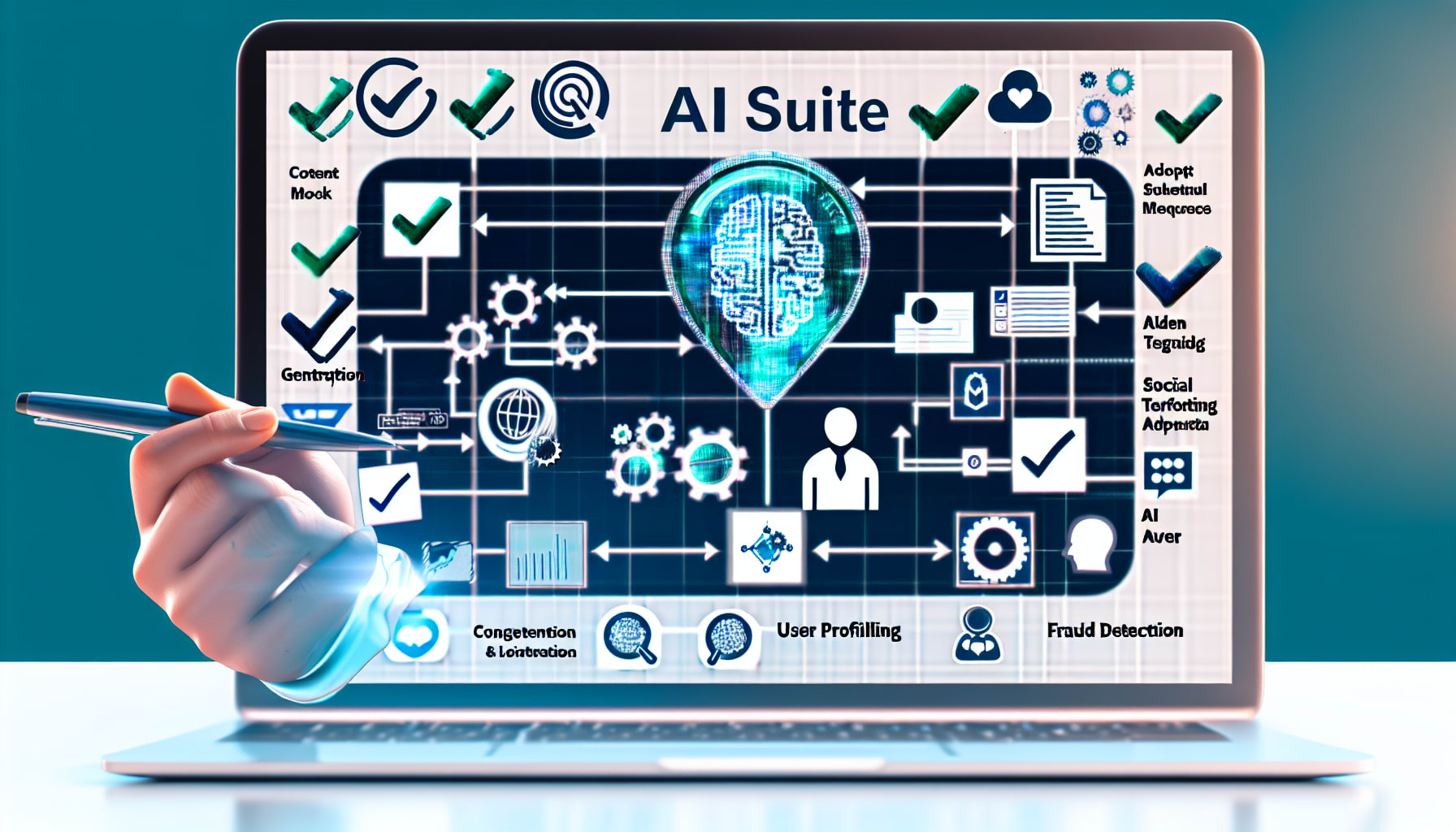A checklist and workflow diagram for adopting an AI suite in a social media strategy