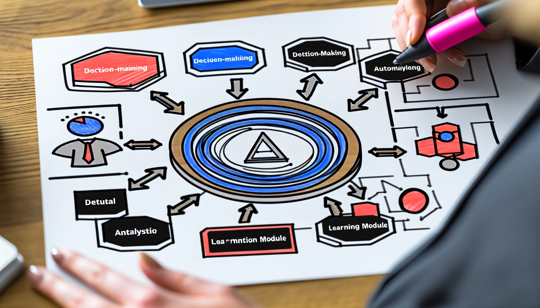 Diagram showing components and workflow of AI agent frameworks in sales automation.