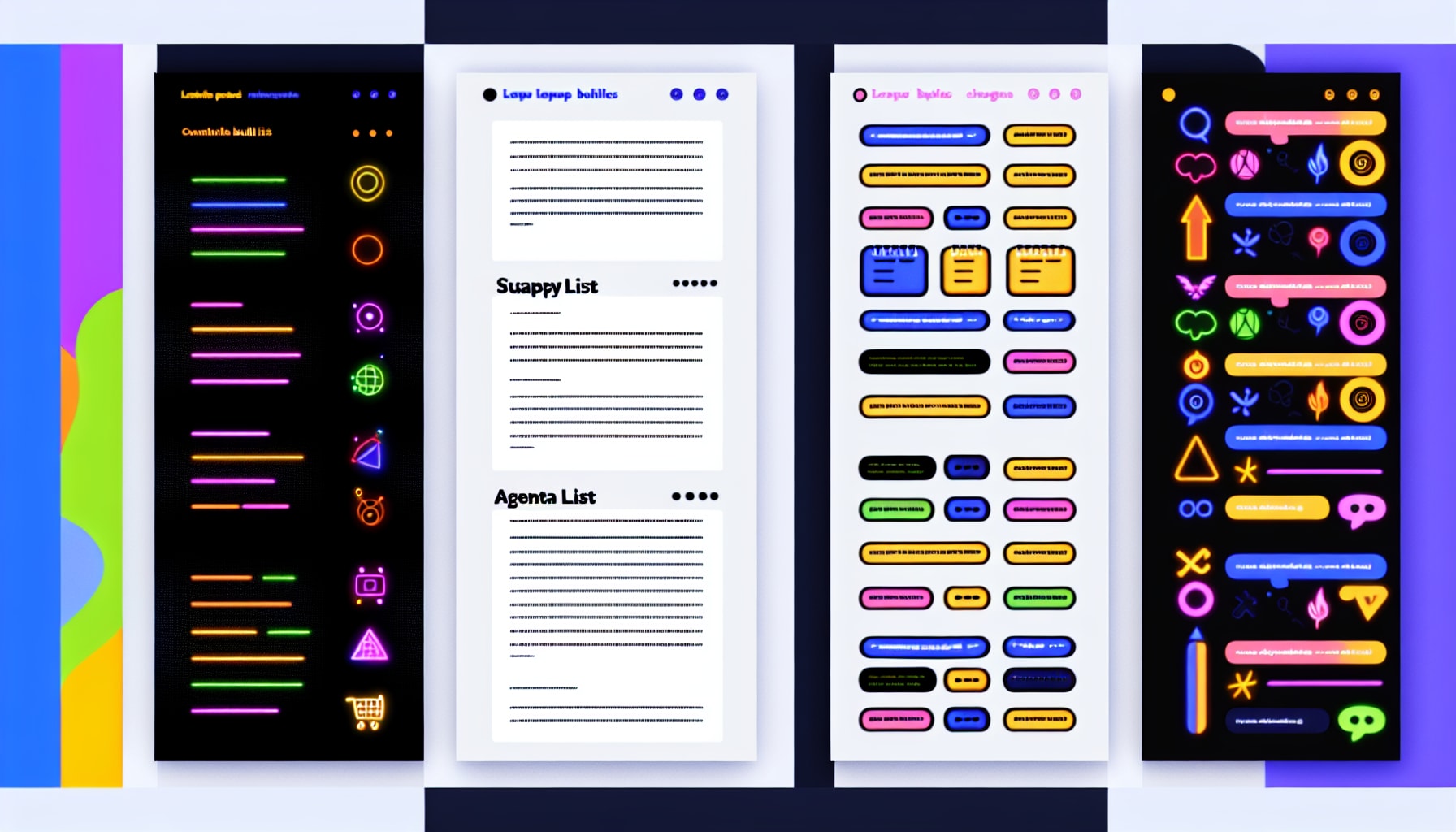 Bulleted lists displayed on various digital platforms and web pages.