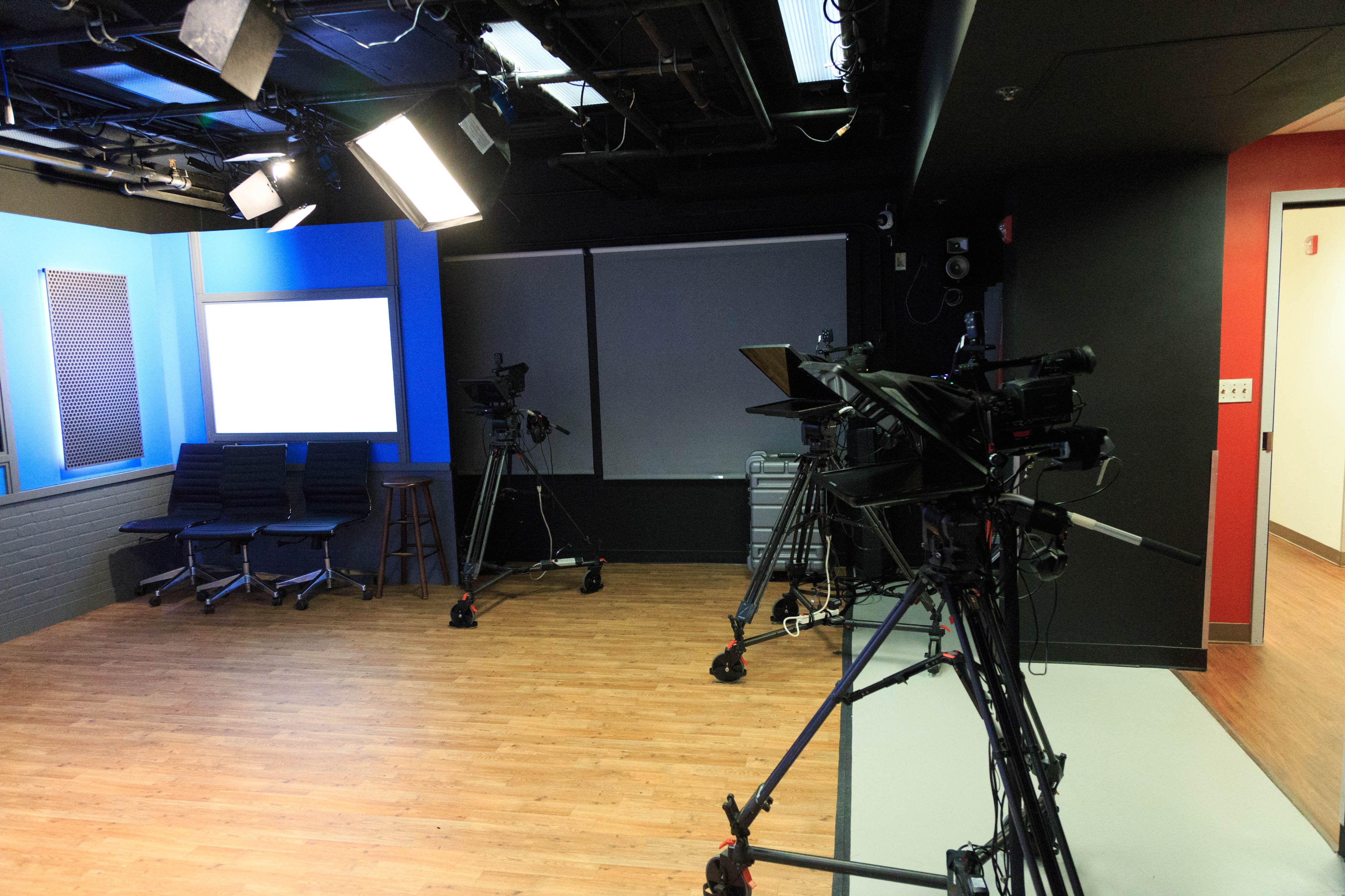 tv studio set with cameras