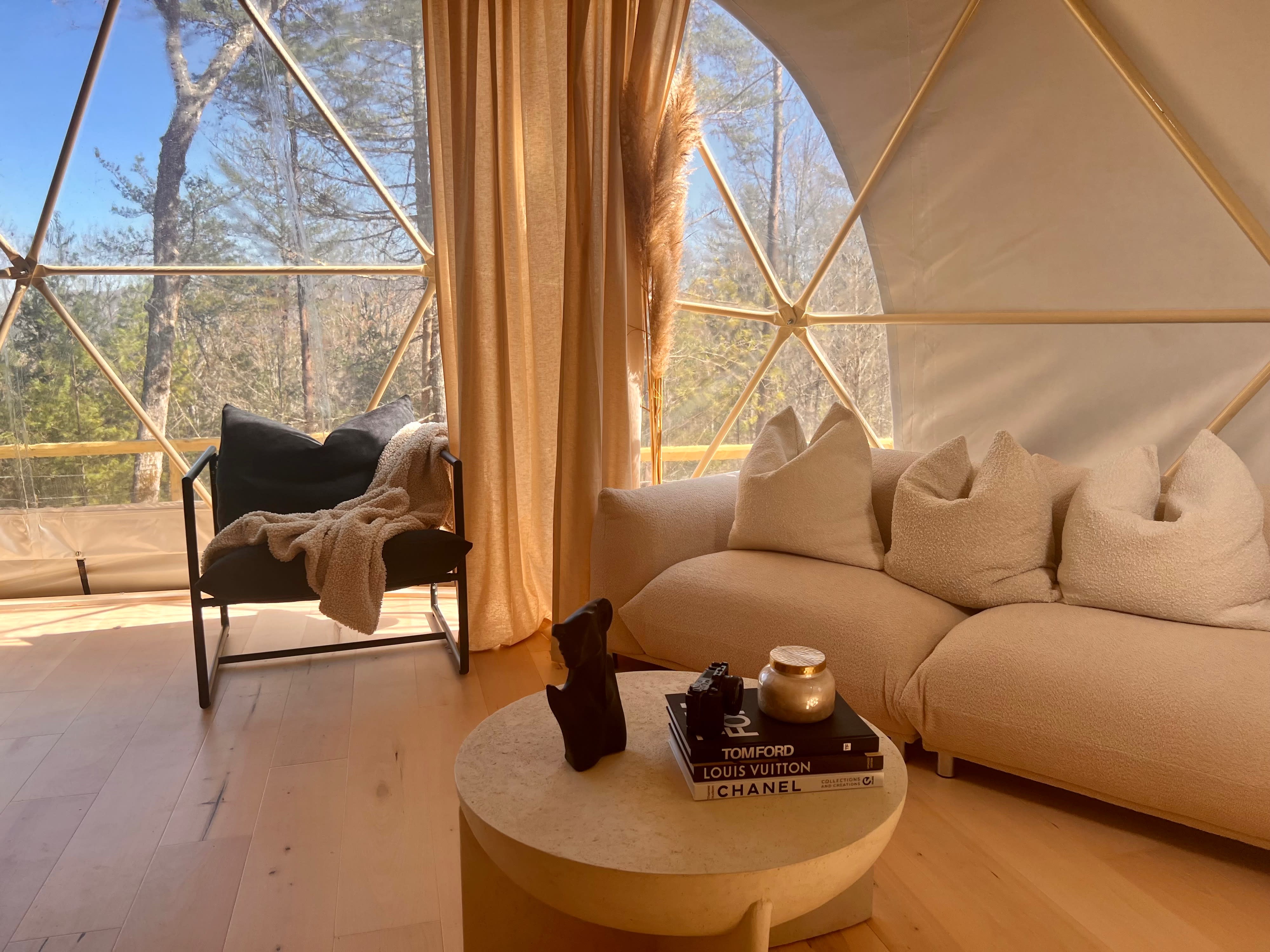 Glamping Geodesic Dome with Large Movie Theater Deck Hottub in Wooded  Mountains, Mineral Bluff, GA, Production