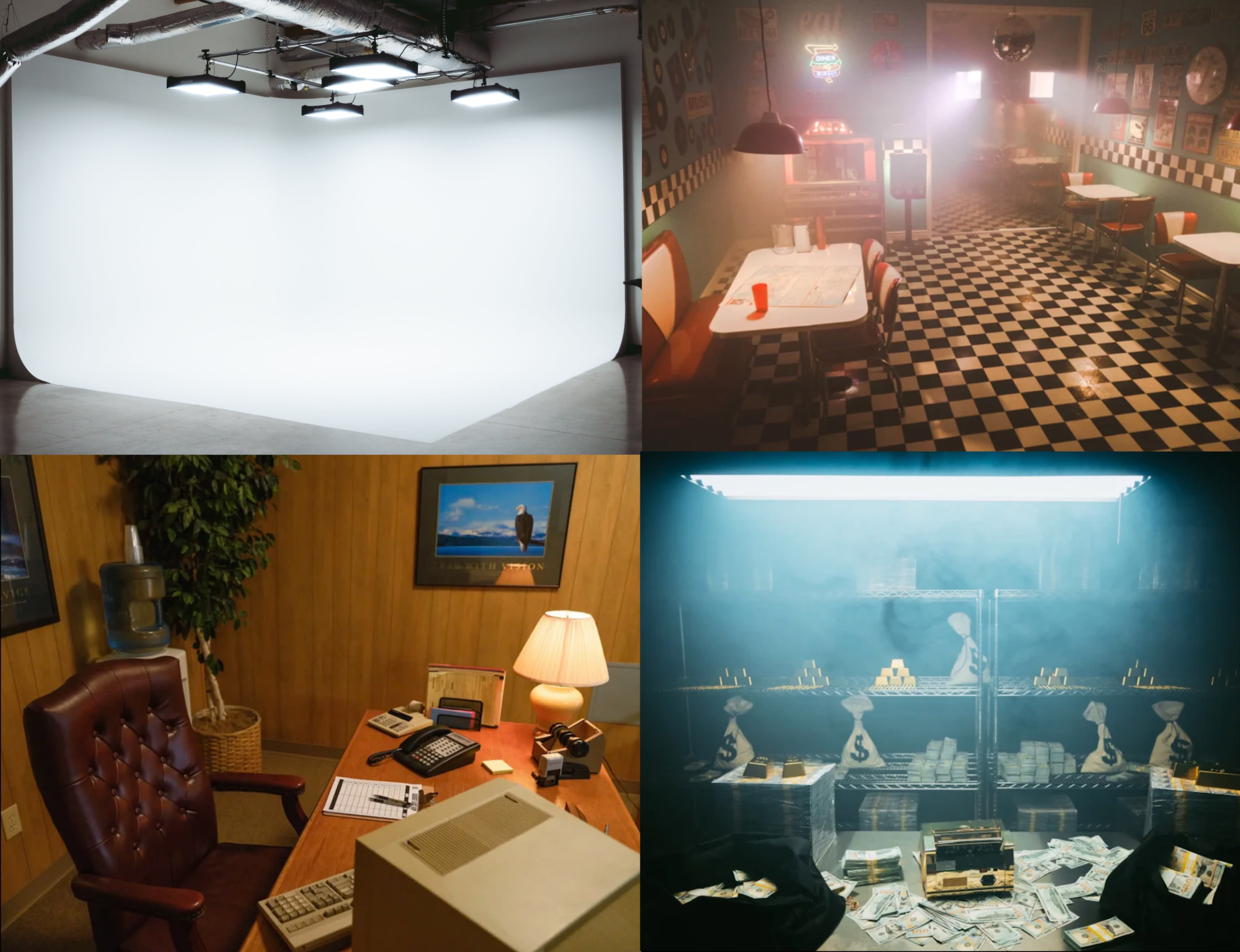 In a studio, two artists perform energetically while a person with a camera captures the action.