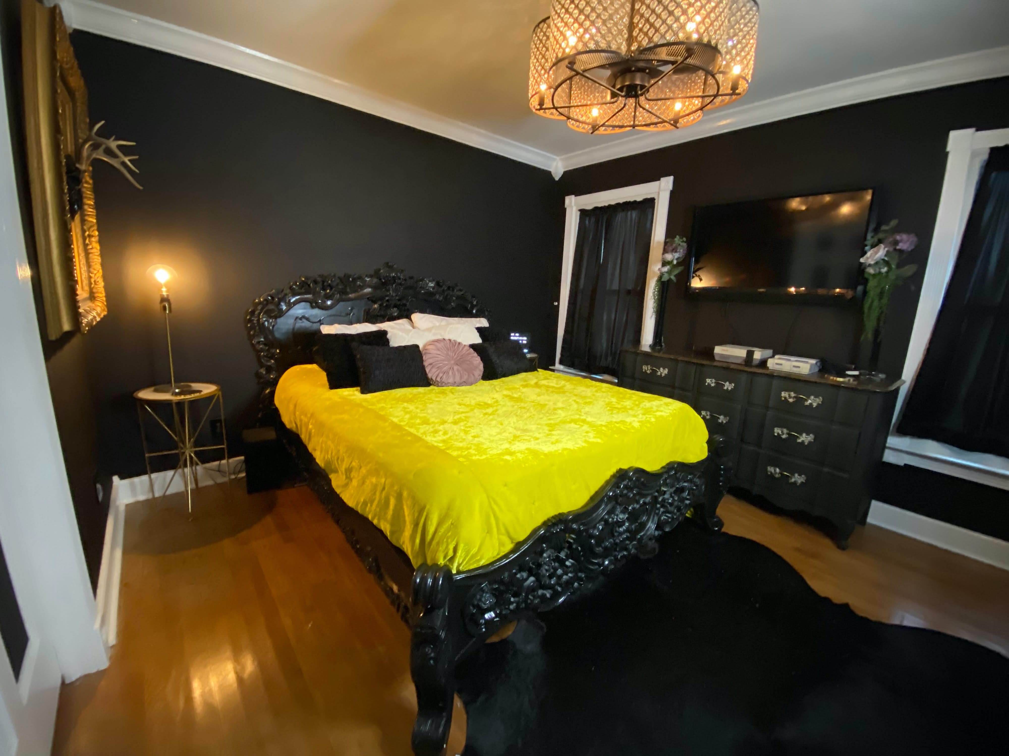 Black And White And Yellow Bedroom