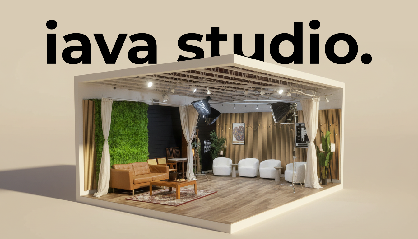 A social video shoot is taking place in a studio with green screens and multiple cameras set up for recording.