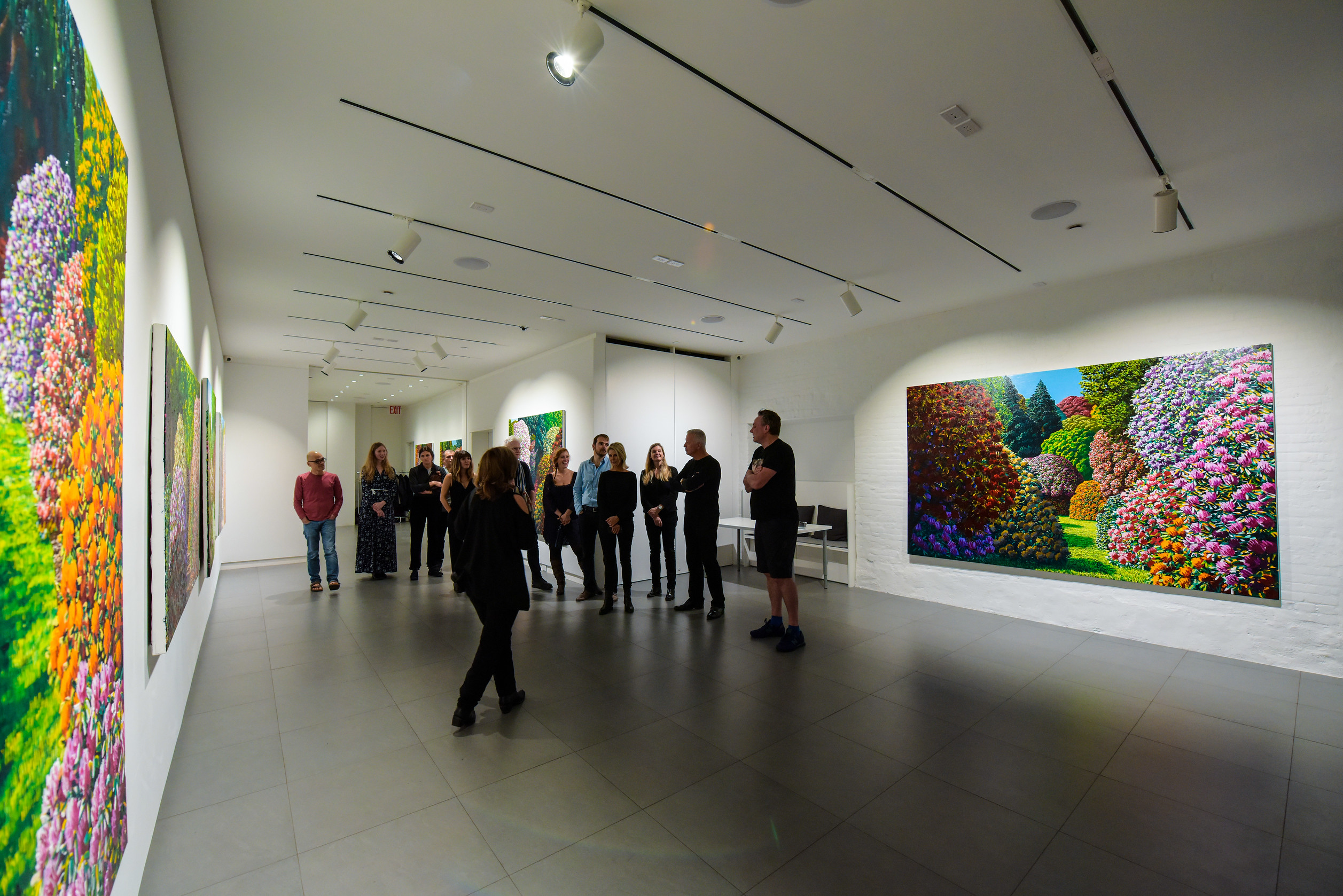 A person stands in front of a white gallery wall, observing a series of framed photographs during a launch event.