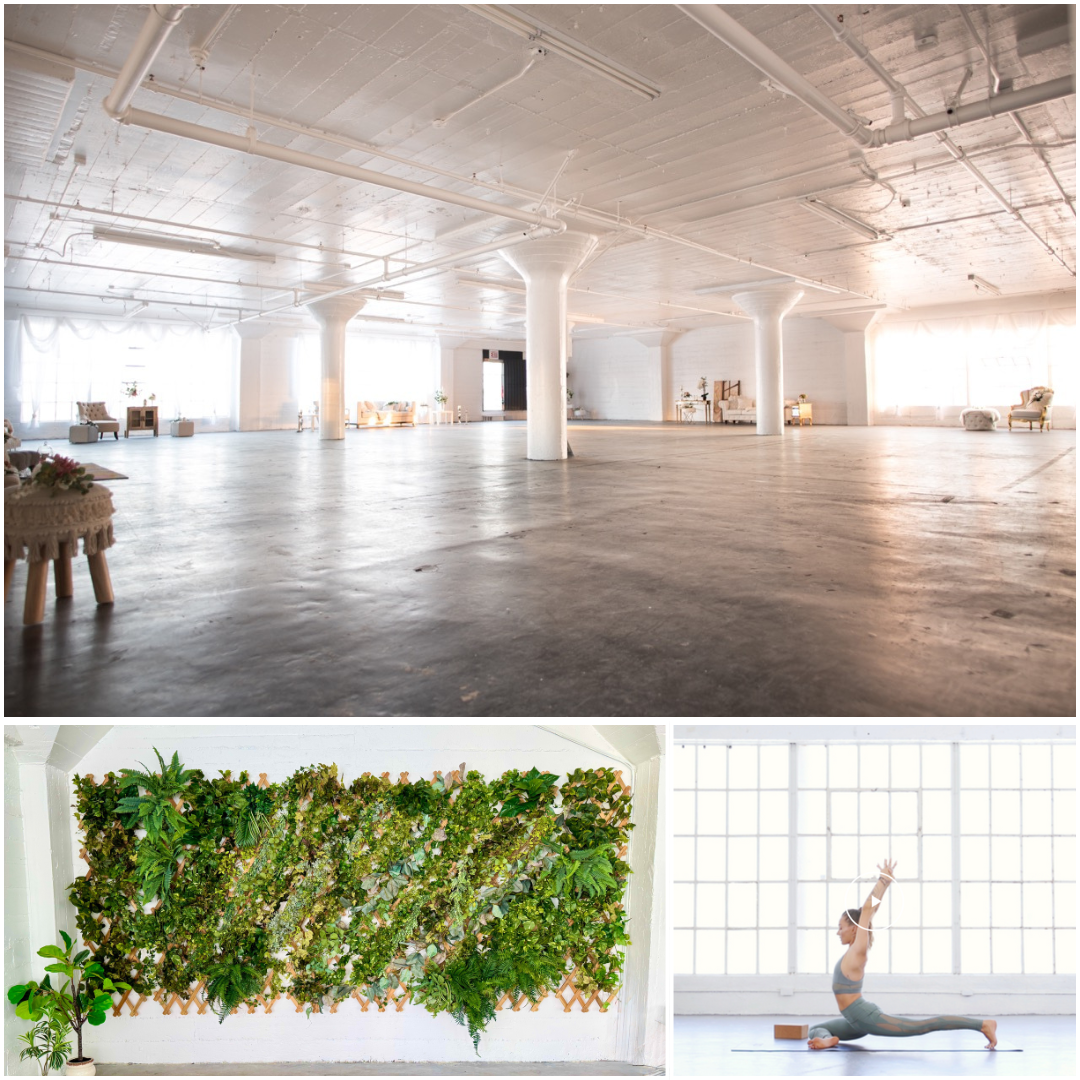 A woman poses next to an ornate mirror while sitting on the floor, wearing a satin dress.