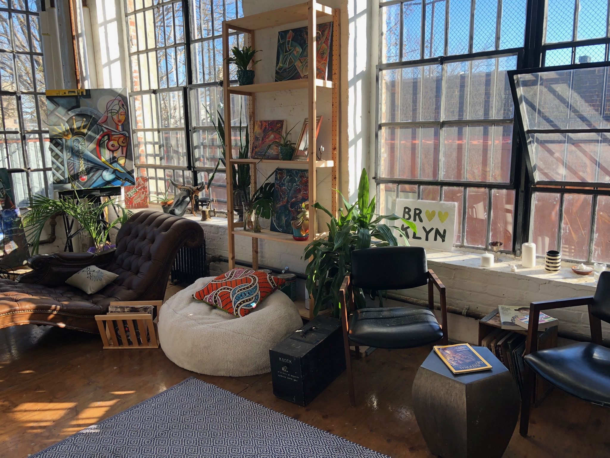 Beautiful sunny artist's daylight studio with industrial windows