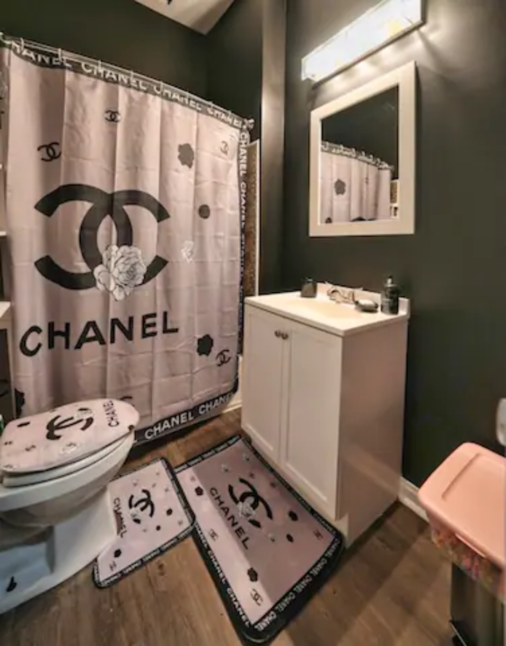 black and white coco chanel bathroom set