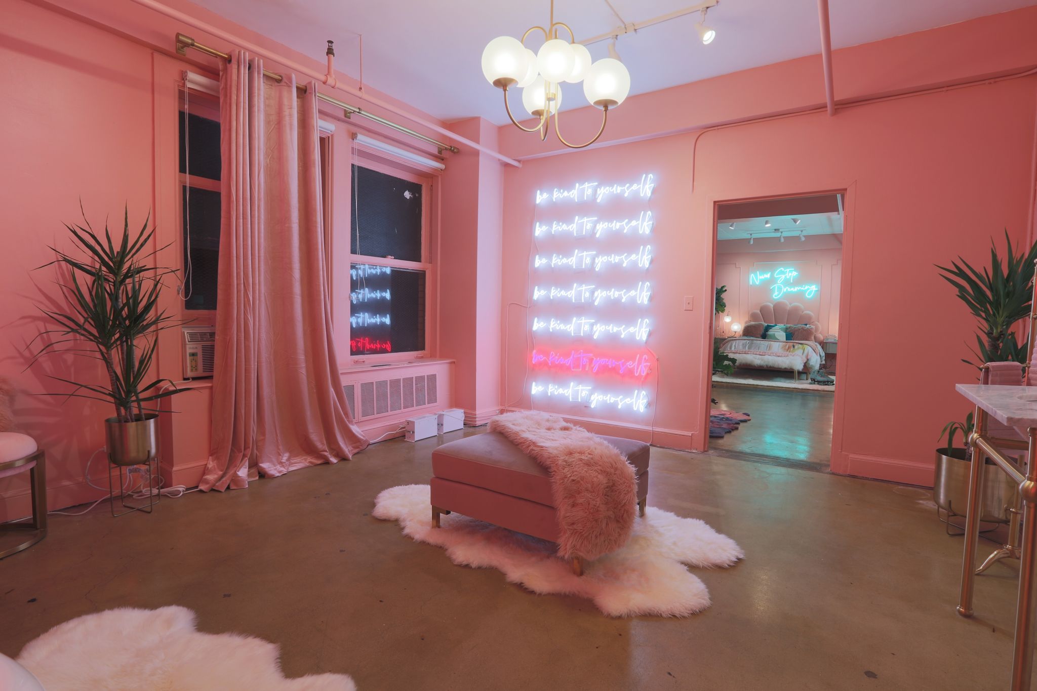 Downtown 80s Neon Pink Loft W Bed And Bathtub Los Angeles Ca Production Peerspace