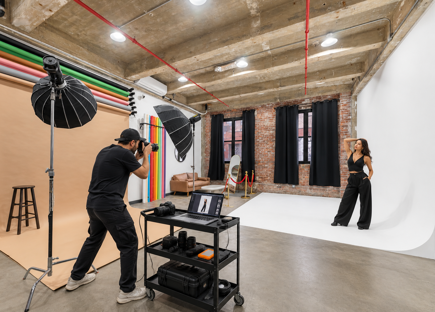 Three stylish handbags in green and black are arranged on a minimalist surface, with a basketball sculpture and a potted plant in the background, illuminated by natural light.