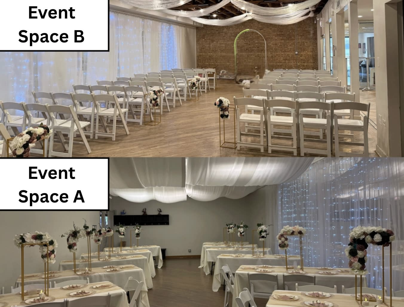 The scene features a decorated baby shower venue with pastel balloons, floral centerpieces, and a backdrop displaying the theme "Cielito Lindo."