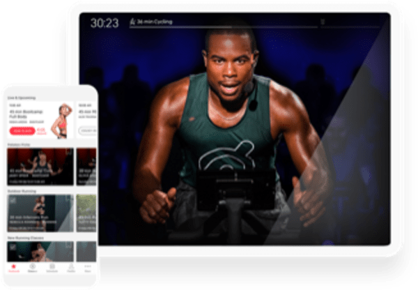 Snippets of an instructor doing a live class and the other training programs through Peleton app. 